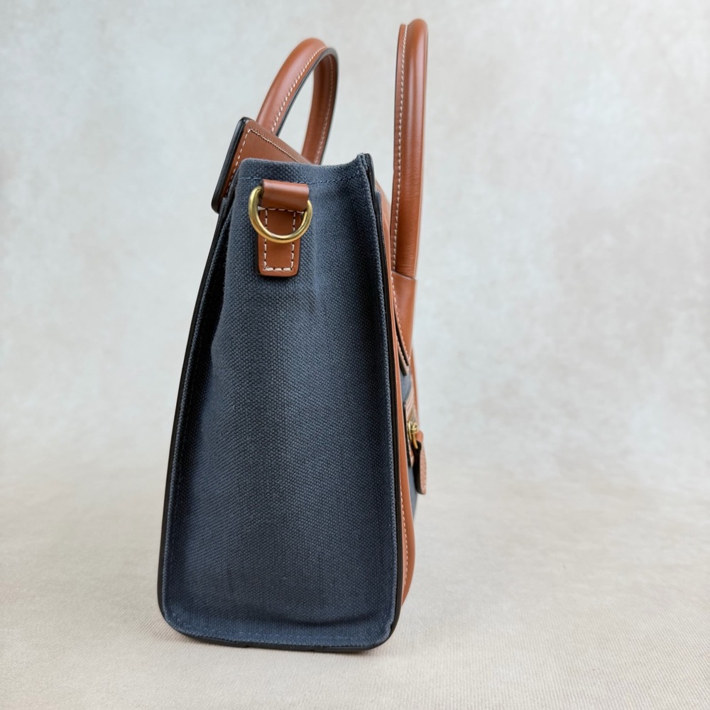 Celine Nano Luggage 2Way Blue Canvas (Denim-Style) Tan Leather Crossbody Bag - Picture 8 of 17